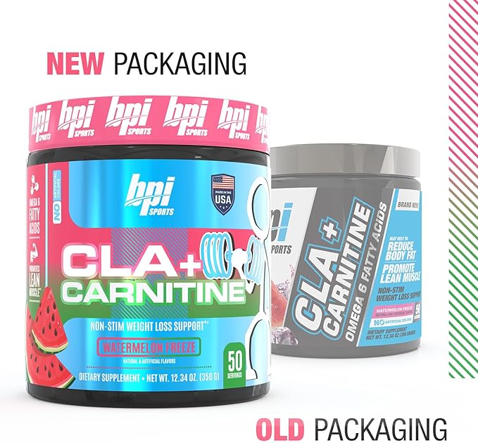 BPI Sports CLA+Carnitine–Conjugated Linoleic Acid–Weight Loss Formula –Metabolism, Performance, Lean Muscle–Caffeine Free–For Men & Women–Watermelon Freeze–50 servings – 12.34 oz.(Packaging May Vary)