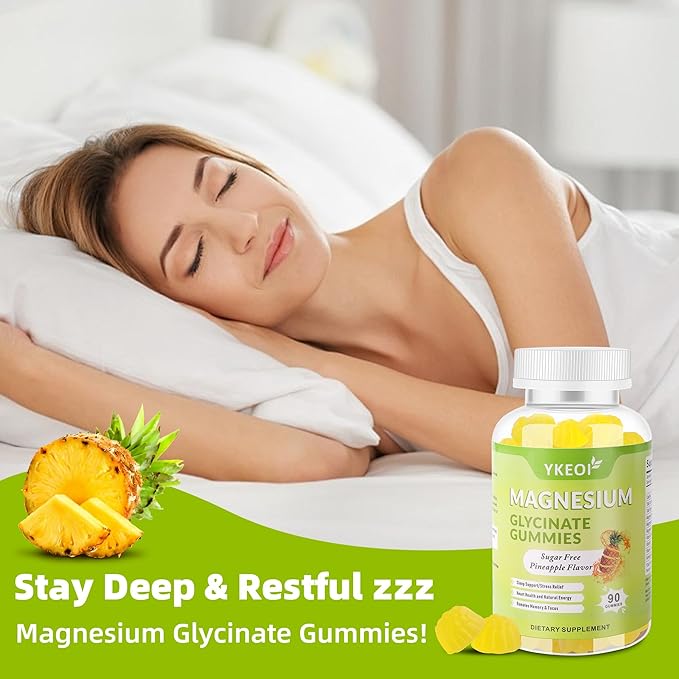 Magnesium Glycinate Gummies 500 Mg with Ashwagandha,Sugar Free Magnesium Supplement Triple Magnesium Complex with Malate,Citrate, Vitamin C D3 B6,Magnesium Supplement for Adults- 90 Gummies