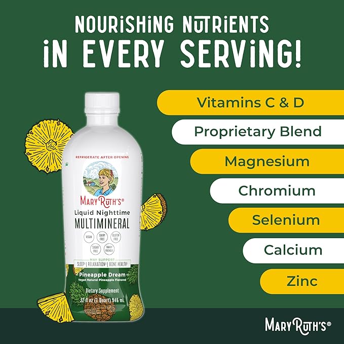 MaryRuth's Liquid Nighttime Multimineral | NO Melatonin | Bedtime Routine | Magnesium Citrate | Calcium | Zinc | Vitamin D3| Available in 4 Flavors | Vegan | Sugar Free | Gluten Free | 32 Oz
