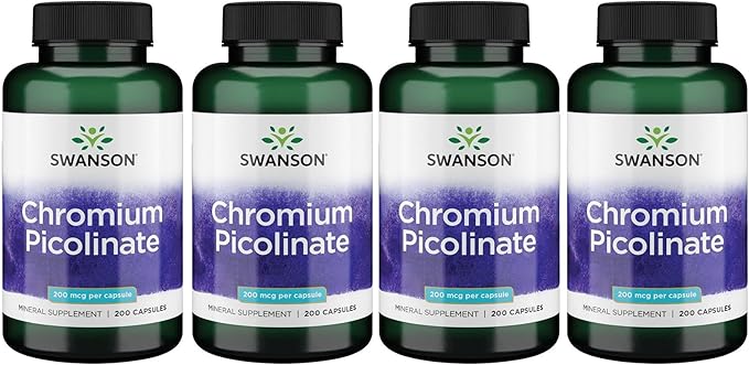 Swanson Chromium Picolinate - Natural Supplement Promoting Metabolism & Weight Management - Supports Healthy Blood Sugar Levels Already Within The Normal Range - (200 Capsules, 200mcg Each) 4 Pack
