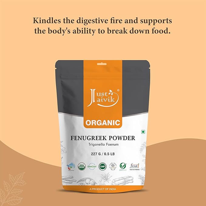 Just Jaivik 100% Organic Fenugreek Powder 0.5 lb / 227 gm / 08 oz | Trigonella Foenum Methi Powder | Supports Healthy Digestive System & Boosts Immunity | USDA Certified Organic