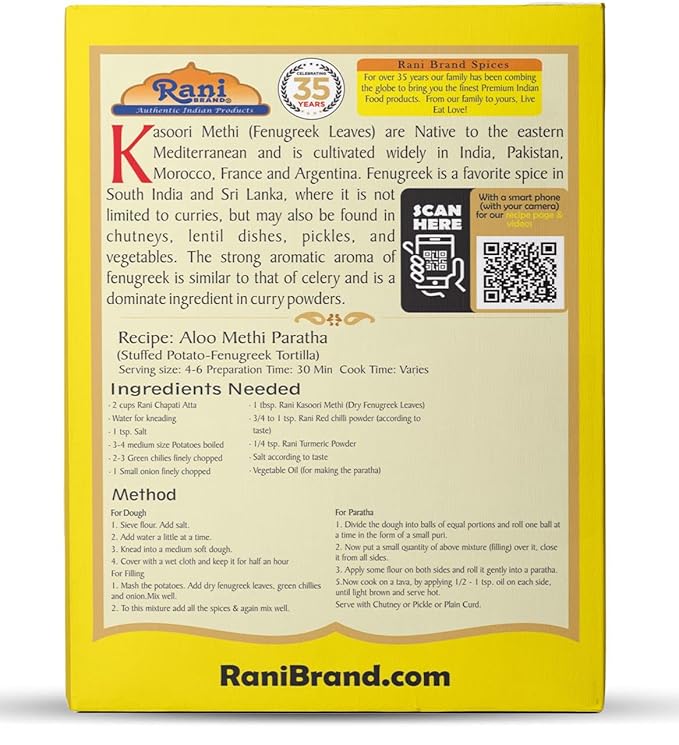 Rani Fenugreek Leaves Dried (Kasoori Methi) 14oz (400g) ~ All Natural | Vegan | Gluten Friendly | NON-GMO | Indian Origin