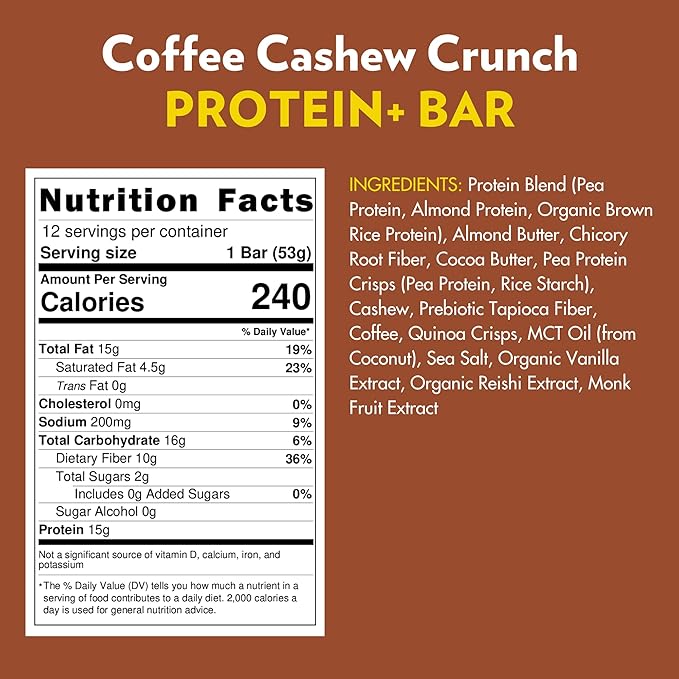 B.T.R. Nation Vegan Keto Plant Based High Protein & High Fiber Bars - Coffee Cashew Crunch Protein+ | 12 Bars | Low Carb & GF, Free of Sugar Alcohols, Dairy, Soy and with Powerful Superfoods!