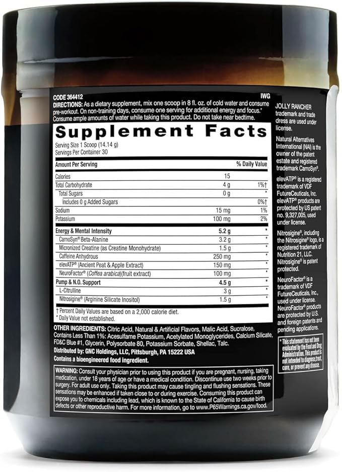 BEYOND RAW LIT | Clinically Dosed Pre-Workout Powder | Contains Caffeine, L-Citrulline, and Beta-Alanine, Nitric Oxide and Preworkout Supplement | Jolly Rancher Blue Raspberry | 30 Servings
