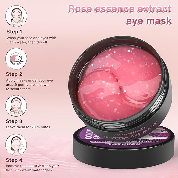 Under Eye Mask (30 Pairs),Under Eye Patches for Dark Circles,Puffiness and Eye Fatigue,Shimmering Eye Masks with Hyaluronic Acid Niacinamide,For Women and Men, Anti-Aging Eye Masks (Pink)