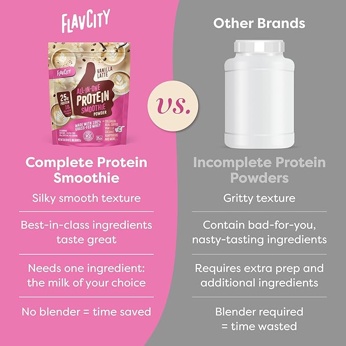 FlavCity Grass Fed Whey Protein Powder - Vanilla Latte - 25g Protein, 10g Collagen & 60mg of Caffeine - Made With Real Vanilla Bean & Organic Coconut - Gluten Free & No Added Sugars (20 Servings)