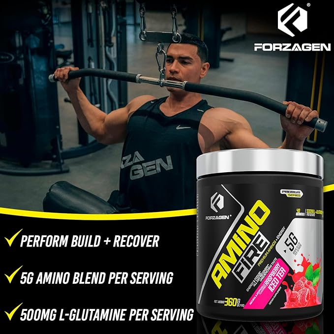 Forzagen Amino Fire | Essential Amino Energy Powder for Pre-Workout | BCAA Energy Boost & Muscle Recovery Drink Mix, Enhance Focus & Concentration, Dietary Supplement | Raspberry Ice Tea, 40 Servings