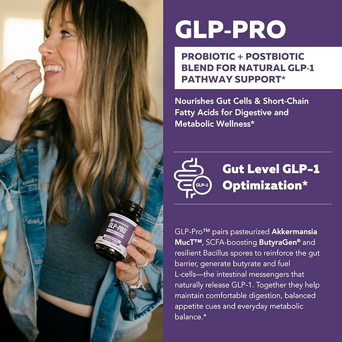 GLP-Pro™: Probiotic & Postbiotic Blend for Natural GLP-1 Support — Akkermansia MucT™, ButyraGen® Butyrate Generator & Spore Bacillus — Healthy Appetite, SCFA & Metabolic Balance — 30 Count