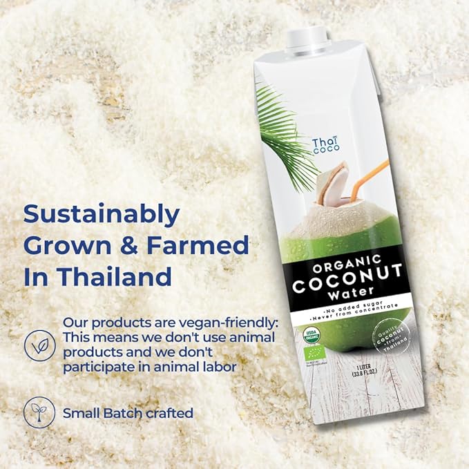 Thai Coco - Organic Natural Coconut Water No Sugar Added - 33.8 fl. oz. 6 Pk