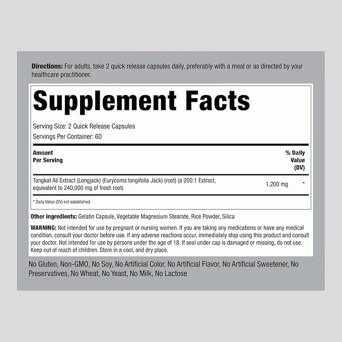 Piping Rock Tongkat Ali | 1200mg | 120 Capsules | Longjack Extract | Herbal Supplement | Non-GMO, Gluten Free