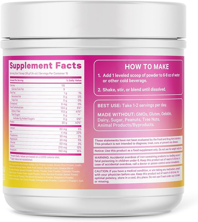 Pink Stork Protein Powder for Women, 20g Plant Based Protein Powder with Fiber + Superfoods, Gluten Free, Dairy Free, Sugar Free, Vanilla Protein Shake - 15 Scoops