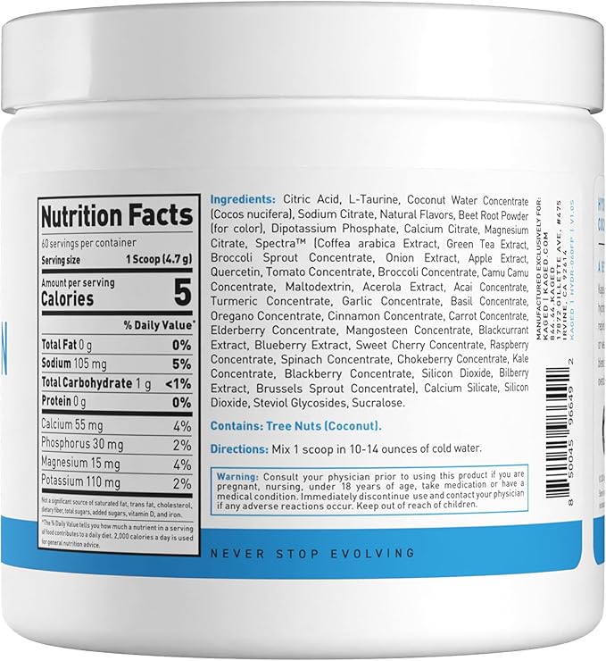 Kaged Electrolyte Hydration Powder, Hydracharge Fruit Punch, Sports Drink for Men and Women, Pre, Post, Intra Workout Supplement, 60 Servings