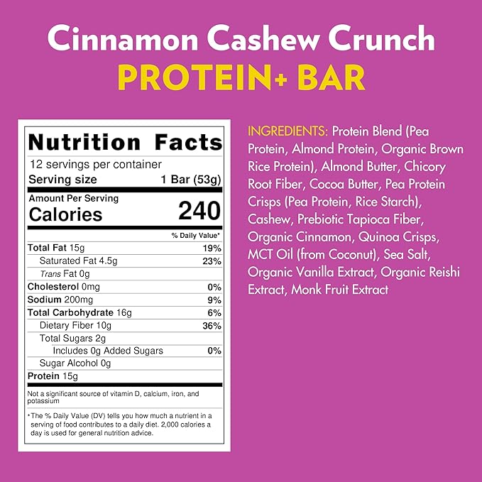 B.T.R. Nation Vegan Keto Plant Based High Protein & High Fiber Bars - Cinnamon Cashew Crunch Protein+ | 12 Bars | Low Carb & GF, Free of Sugar Alcohols, Dairy, Soy and with Powerful Superfoods!