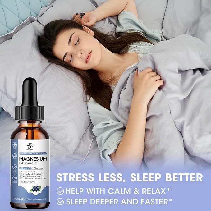 (2 Pack) Magnesium Glycinate Liquid Drop with Citrate, Oxide and Taurate, Calm Magnesium with Omega3, L-Theanine, D3, B6, B12 for Calm, Sleep, Leg Cramps, Muscles, Energy, Sugar-Free Blueberry Flavor
