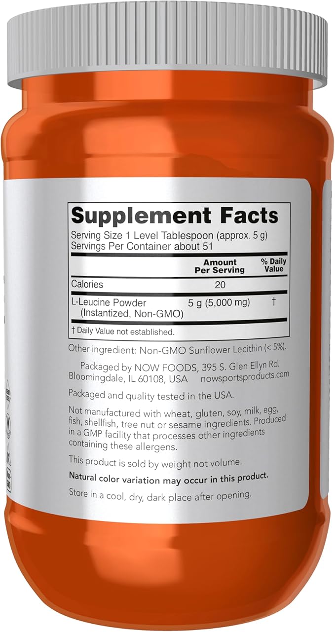 NOW Foods Sports Nutrition, L-Leucine Powder, Builds Lean Tissue*, Amino Acids, 9-Ounce