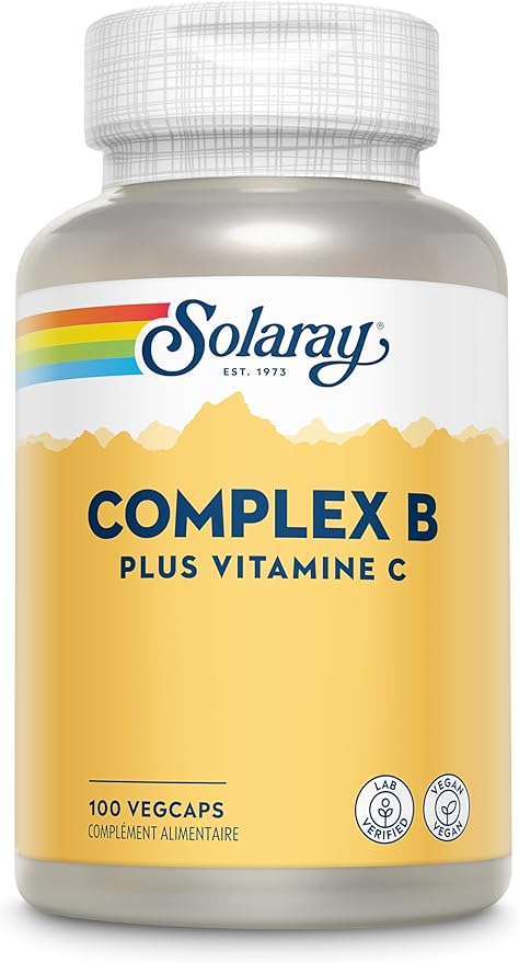 SOLARAY Vitamin B Complex, Healthy Energy Supplement, Red Blood Cell Formation, Nerve & Immune Support, Super B Complex Vitamins with Folic Acid, Vitamin B12, Vitamin B6 & More, Vegan, 100 VegCaps