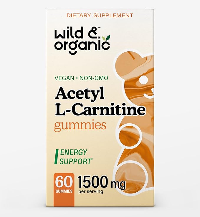 Wild & Organic Acetyl L-Carnitine 1500mg Gummies - Alcar Chews for Brain & Energy Support - L Carnitine Supplement with 60 Count - Energy and Focus Gummies with Acetyl Powder