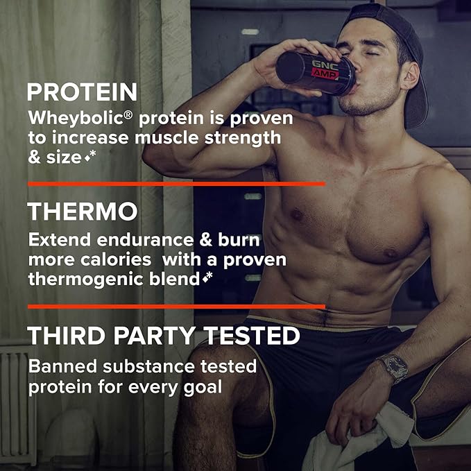 GNC AMP Wheybolic Ripped Protein Powder & Thermogenic Protein Supplement, Muscle Strength & Size, Energy & Endurance, 40g Protein, 6.2g Leucine, 15g EAA, Caffeine, Strawberries and Cream, 22 Servings
