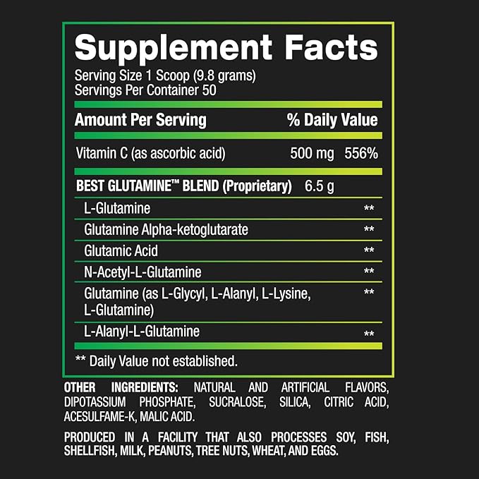 BPI Sports L Glutamine Powder – Best Glutamine Supplement for Recovery, Gut Health & Immune Support – Lime Sherbet Flavor – 6 Advanced Glutamine Types + Vitamin C – 50 Servings