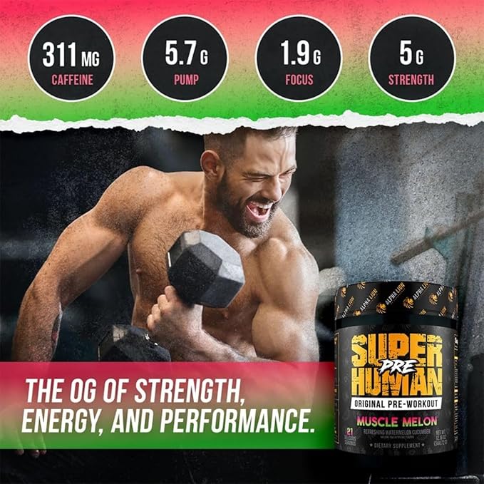 ALPHA LION Superhuman Pre Workout Powder, Beta Alanine, L-Taurine & Tri-Source Caffeine for Sustained Energy & Focus, Nitric Oxide & Citrulline for Pump (21 Servings, Muscle Melon)