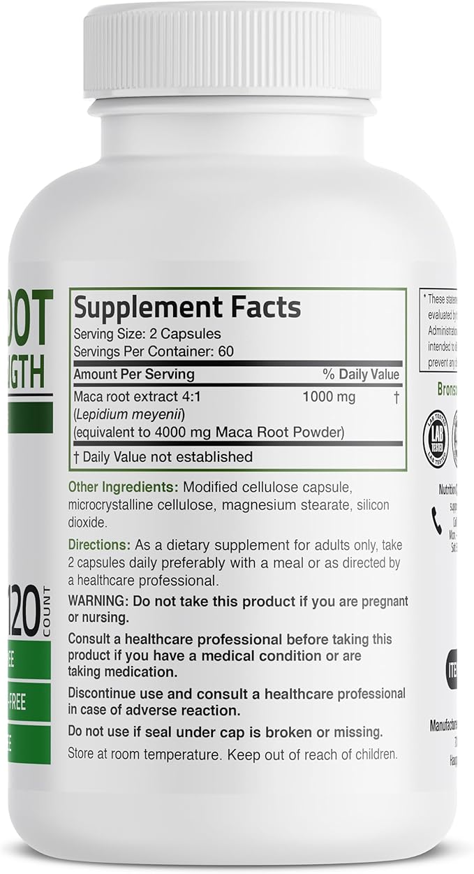 Bronson Maca Root Extra Lepidium Meyenii, Non-GMO, 120 Vegetarian Capsules