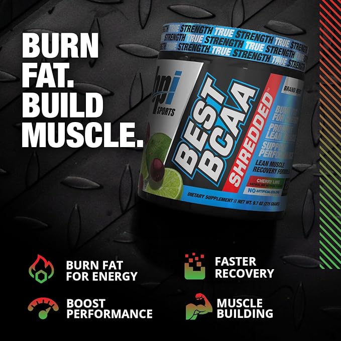 BPI Sports Best BCAA Shredded - Caffeine-Free Thermogenic Recovery Formula - BCAA Powder - Lean Muscle Building - Accelerated Recovery - Weight Loss - Hydration - Cherry Lime - 25 Servings - 9.7 oz.