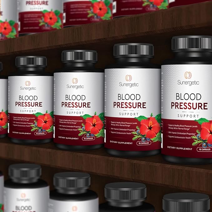 Premium Blood Pressure Support Supplement for Cardiovascular & Heart Health with Garlic, Hawthorn & Hibiscus (90 Capsules)