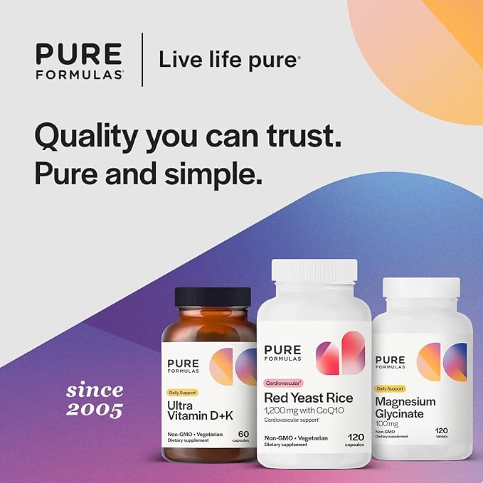 PureFormulas Red Yeast Rice with CoQ10 Supplement - Extra Strength Red Yeast Rice 1200 mg. Capsules, Cholesterol Support Coq10 100mg Cholesterol Supplements 120 Capsules (2 Months)
