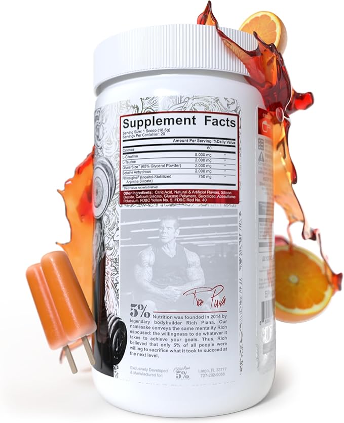5% Nutrition FullAF Pre-Workout | Stim-Free with Massive Pumps | L-Citrulline, L-Taurine, Nitrosigine, GlycerSize (Push Pop)