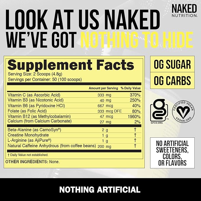 NAKED Vegan Energy and Performance Bundle Unflavored Energy Bcaas Amino Acids Powder