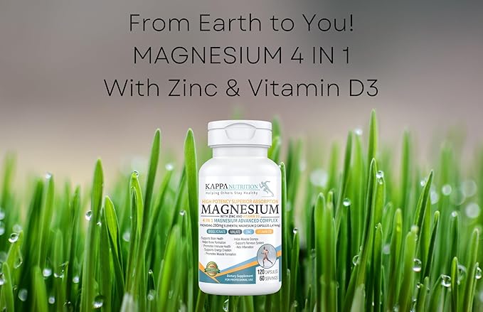 (120 Capsules), Glycinate, Bisglycinate, Malate, Zinc, Vitamin D3 for Brain, Sleep, Cramps, Headaches, Energy, Bones, Immune, Providing 280mg Elemental Magnesium, from KAPPA NUTRITION
