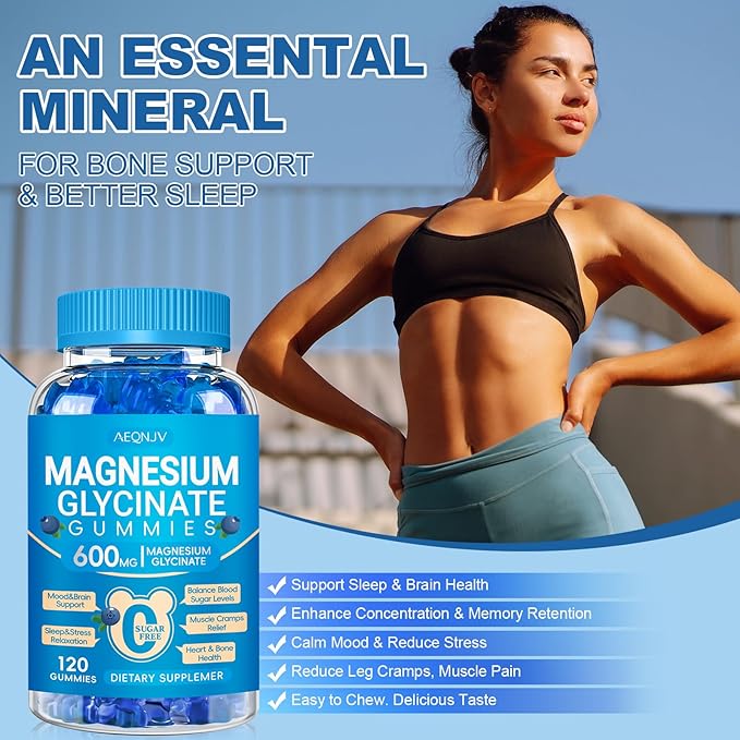 Magnesium Glycinate Gummies 600mg, Chewable Sugar Free Potassium Gummies with Magnesium Glycinate, Vitamin D, B6, and CoQ10 for Calm Support & Sleep for Adults, 60 Days Supply