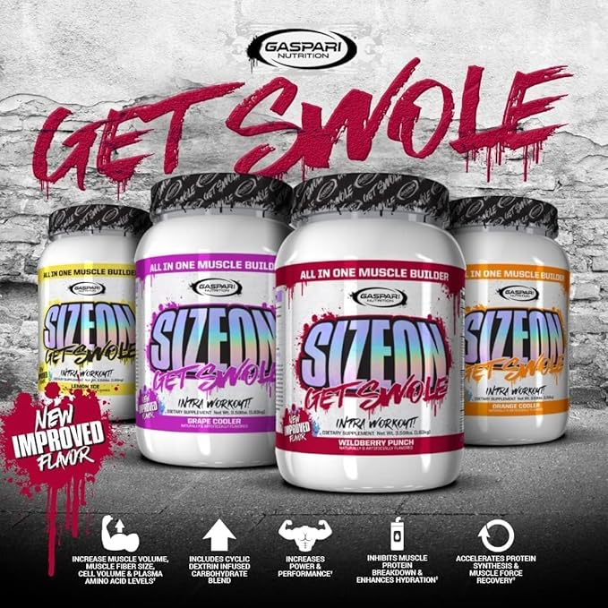 Gaspari Nutrition SizeOn, The Ultimate Hybrid Intra-Workout Amino Acid & Creatine Formula, Increased Muscle Volume & Muscle Recovery (Grape Cooler, 24 Servings)