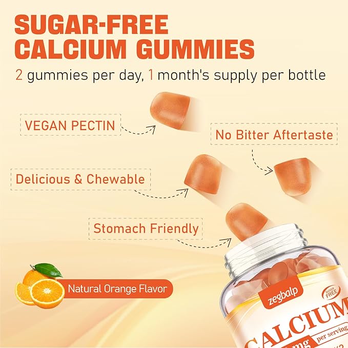 1000 mg Calcium Citrate Supplement Gummies for Adults - Calcium Gummies with Vitamin D3, K2, Magnesium, Strontium for Women, Men - Support Calcium Absorption & Immune System