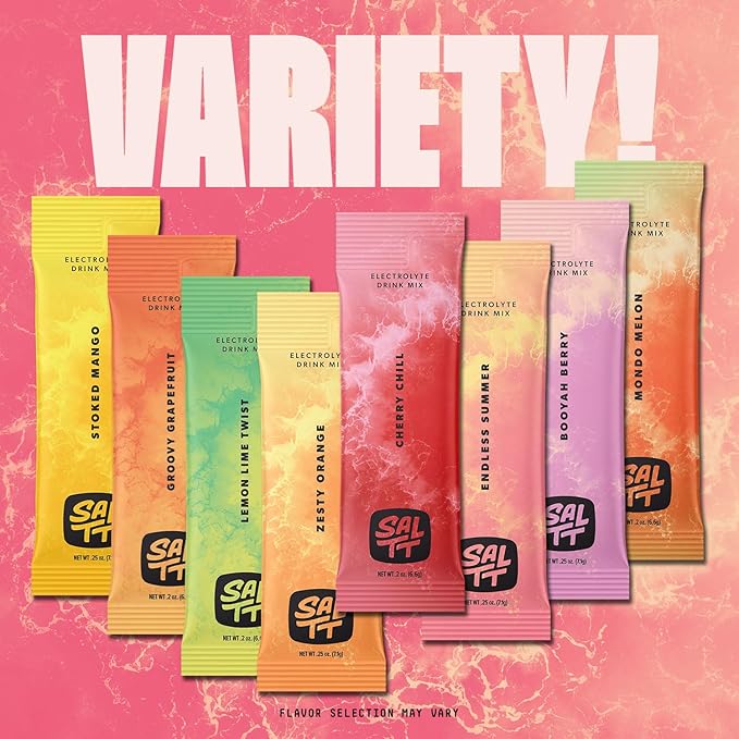 SALTT Electrolytes Powder Flavored Drink Mix - Fruit Flavor - 15 Hydration Packets - Magnesium, Potassium, Sodium, Trace Minerals - Zero Sugar & Gluten Free