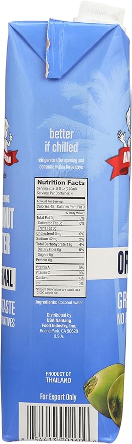 Amy & Brian Pure Coconut Water, 1 Liter (Pack of 6) | Best Tasting Coconut Water | Non-GMO & No Added Sugar | Refreshing & Hydrating Real Coconut Water