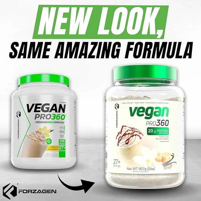 Forzagen Vegan Protein 360 2 Lbs 27 Servings, Plant Based Protein Extracted from Quinoa, Brown Rice and Pea Isolate Protein, Dairy, Soy and Gluten Free, Nom GMO (Vanilla Milkshake)