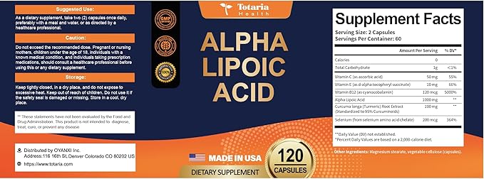 (2 Packs) Alpha Lipoic Acid - 1000mg ALA Supplement Capsules for Neuropathy Support Supplement Nerve Health, Liver Detox, Antioxidant, Metabolism and Cell Energy, Anti-Aging - Non-GMO, Gluten Free