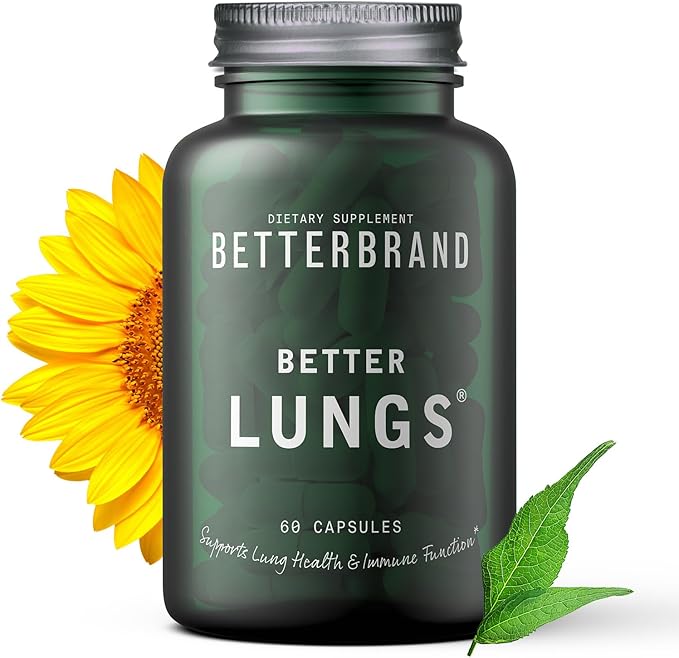 Betterbrand BetterLungs Daily Respiratory Health Supplement | with Mullein Leaf, Elderberry, Vitamin D, Ginseng and Reishi Mushroom | Lung Health, Allergy, Sinus, and Mucus Relief (60 Capsules)
