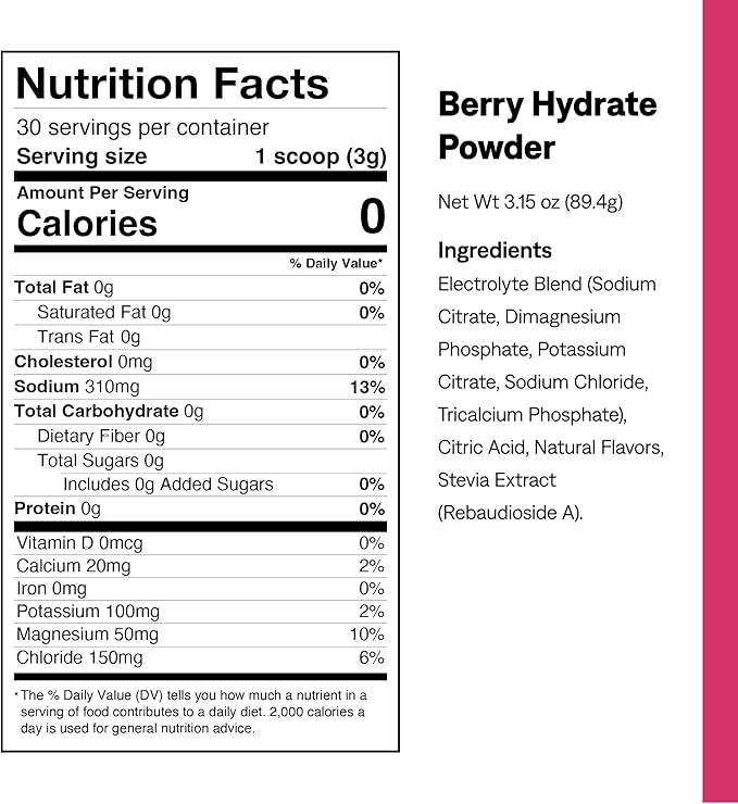 UCAN Hydrate Electrolyte Drink Mix (Berry, 30 Servings) Sugar-Free, Keto-Friendly, Vegan, Non-GMO, Gluten-Free Electrolyte Powder with Potassium & Magnesium for Runners & Athletes