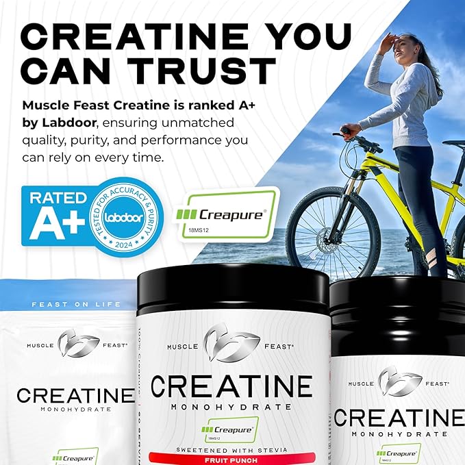 CreaPure Creatine Monohydrate Powder - by MuscleFeast | Premium Pre-Workout or Post-Workout | Easy To Mix and Gluten-Free (300 grams, Unflavored)