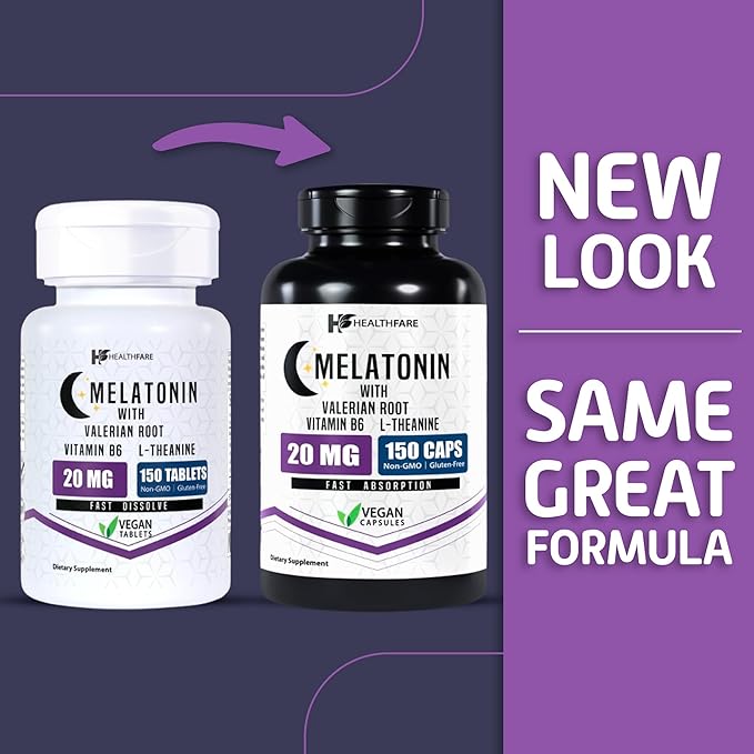 Melatonin 20mg | 150 Veg Capsules | Complex with L-Theanine | Valerian Root & Vitamin B6 | Vegetarian Formula | Non-GMO | Gluten-Free | Made in The USA