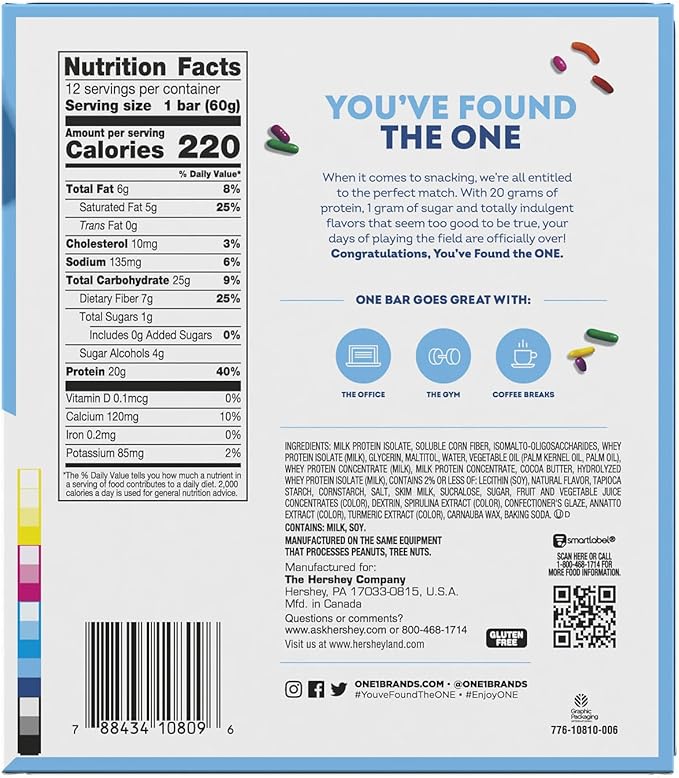ONE Protein Bars, Birthday Cake, Gluten Free with 20g Protein and 1g Sugar, Pantry Staples, 2.12 oz (12 Count)