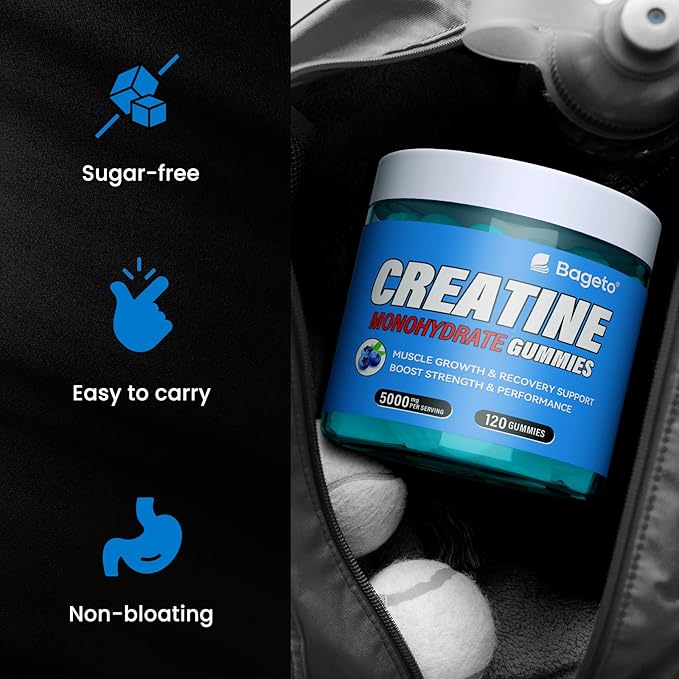 Creatine Monohydrate Gummies 5000mg for Men & Women, Gomitas de Creatina 5g Creatine Monohydrate,0g Sugar Chewables Creatine Pre-Workout for Muscle Strength, Vegan (Strawberry and Blueberry)
