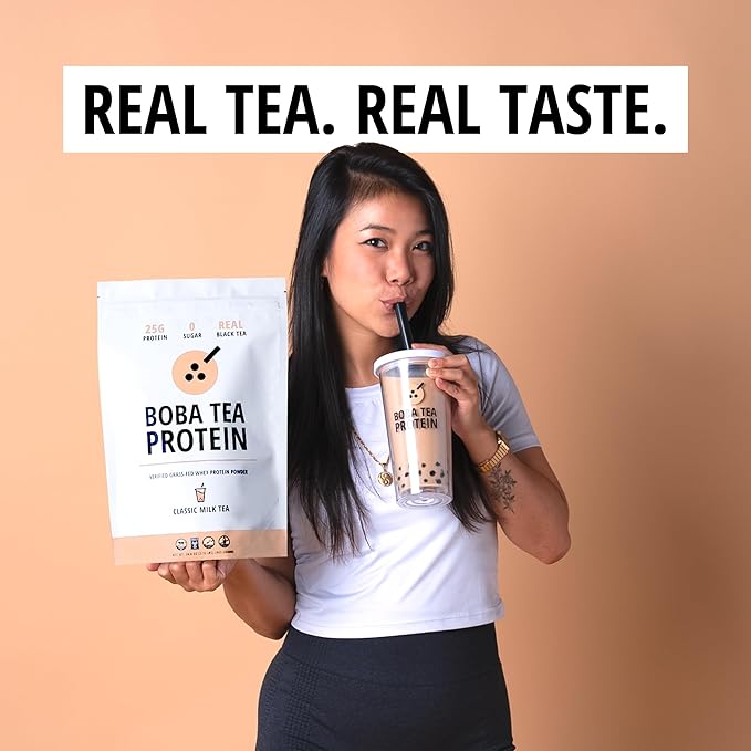 Boba Tea Protein Classic Milk Tea | 25g Grass-Fed Whey Protein Isolate Powder | Gluten-Free & Soy-Free Bubble Tea Protein Drink | Real Ingredients & Lactose-Free Protein Drink | 25 Servings