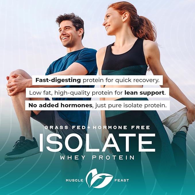Muscle Feast Grass-Fed Whey Protein Isolate, All Natural Hormone Free Pasture Raised, Unflavored, 1lb