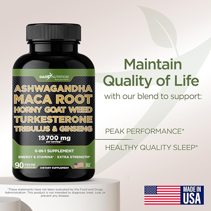 Gade Nutrition Ashwagandha with Maca Root, Horny Goat Weed, Turkesterone, Tribulus Terrestris, Panax Ginseng + Nitric Oxide Booster - Bundle for Energy, Vitality, Performance, Pump