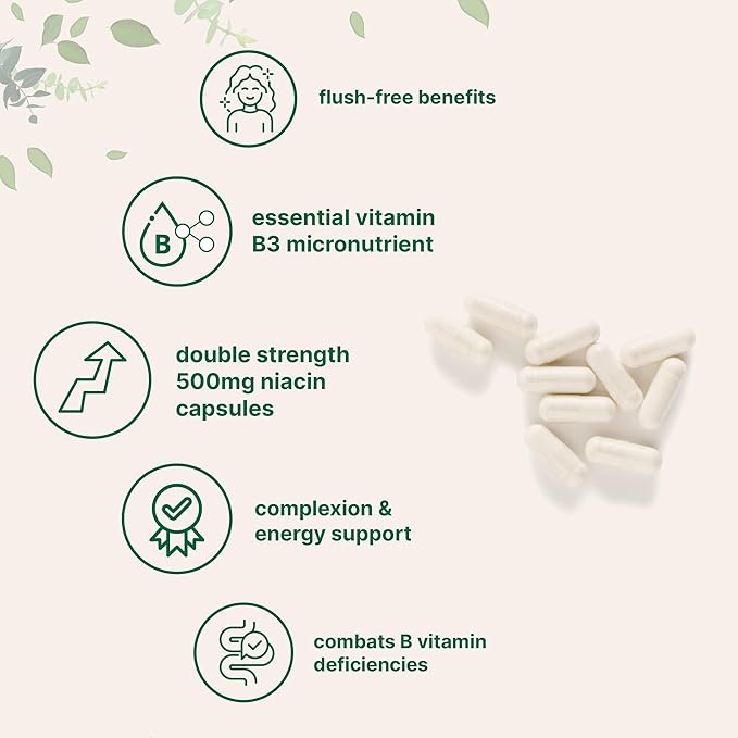 Micro Ingredients Niacin 500mg Per Serving, 400 Capsules | Flush Free B3 Vitamins | Double Strength Essential B Vitamin Supplement | Skin Care Health & Energy Support | Non-GMO, Gluten Free