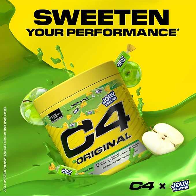 Cellucor C4 Original Pre Workout – Jolly Rancher Green Apple - Pre-Workout for Endurance, Focus & Performance with 200mg Caffeine, Beta-Alanine, Creatine Nitrate, L-Arginine & PeptiPump – 30 Servings