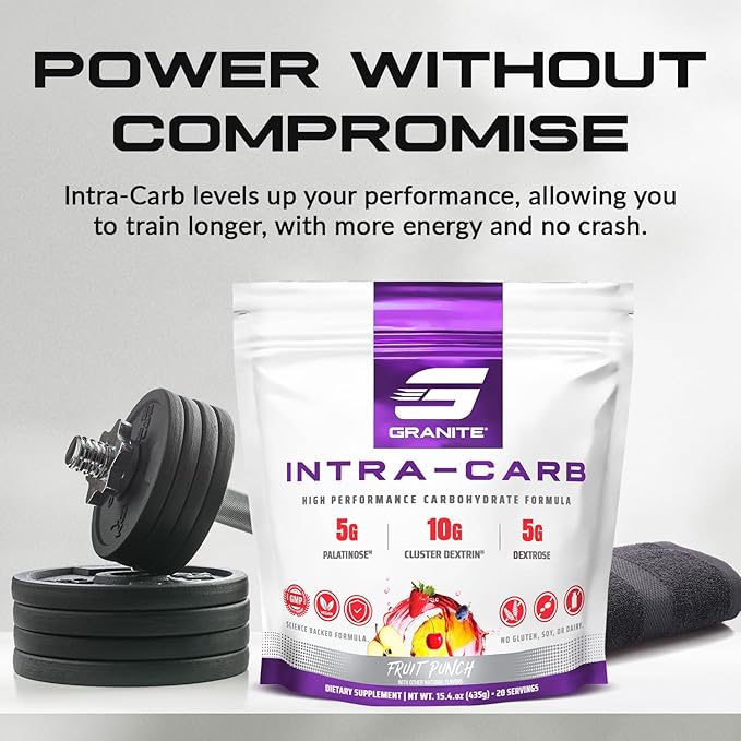 Granite Intra Carb Powder, Fruit Punch Flavor, High-Performance Carbohydrate Blend with Cluster Dextrin, Palatinose, & Dextrose, Supports Energy and Training (20 Servings)